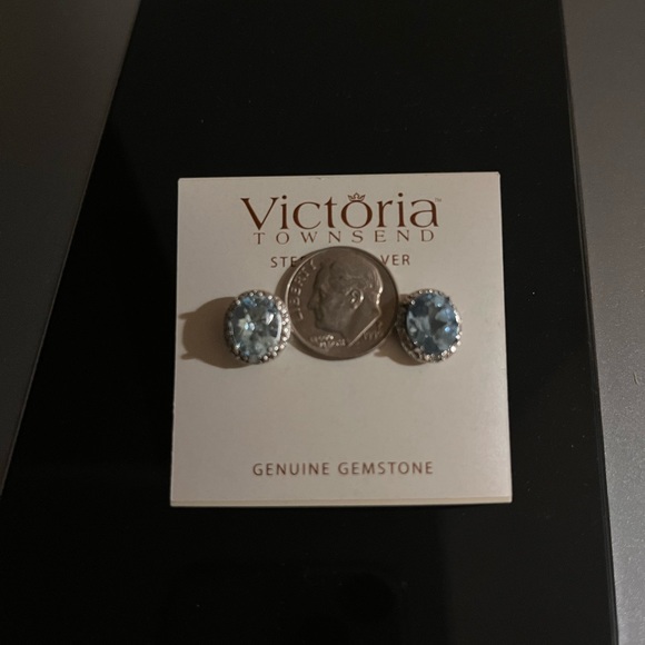 Sky blue topaz earrings w/ diamond chip accents - Picture 3 of 3